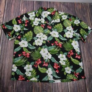 Koko Head Shirt Mens 2XL Black Floral Hawaiian Tropical Short Sleeve Button Up